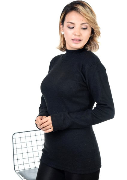 Kadın Siyah Yarım Balıkçı Yaka Kazak modelleri