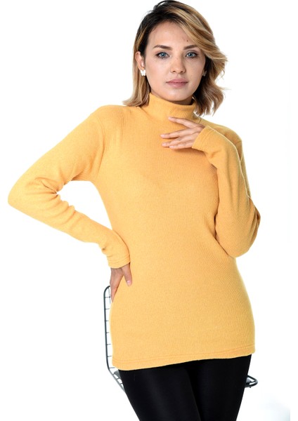 Kadın Sarı Yarım Balıkçı Yaka Kazak fiyatları