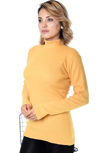 Kadın Sarı Yarım Balıkçı Yaka Kazak modelleri