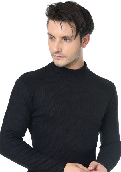 Erkek Siyah Yarım Balıkçı Yaka Slim Fit Kazak fiyatları