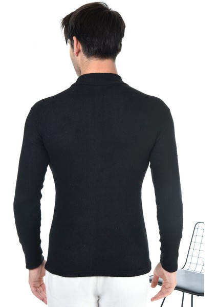 Erkek Siyah Yarım Balıkçı Yaka Slim Fit Kazak fırsatları