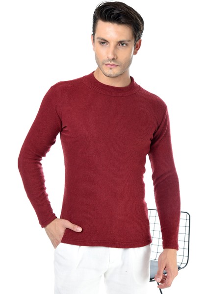 Erkek Bordo Yarım Balıkçı Yaka Slim Fit Kazak