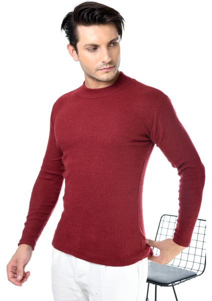 Erkek Bordo Yarım Balıkçı Yaka Slim Fit Kazak fiyatları