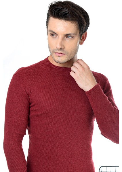 Erkek Bordo Yarım Balıkçı Yaka Slim Fit Kazak modelleri