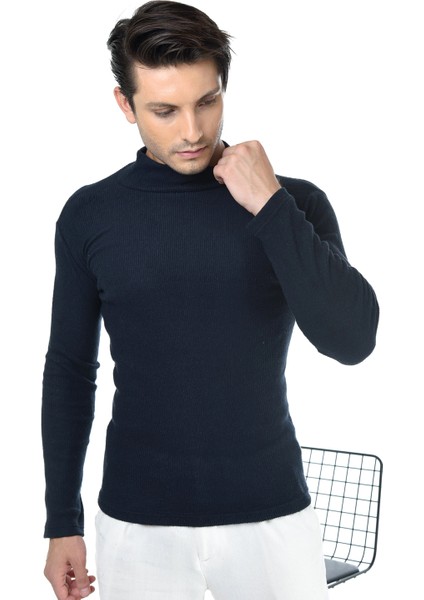 Erkek Lacivert Yarım Balıkçı Yaka Slim Fit Kazak modelleri