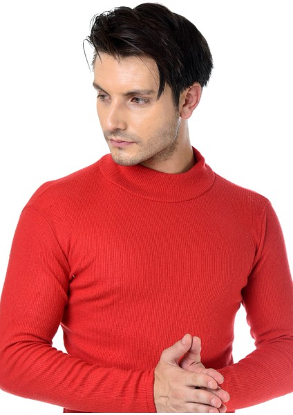 Erkek Kırmızı Yarım Balıkçı Yaka Slim Fit Kazak fiyatları