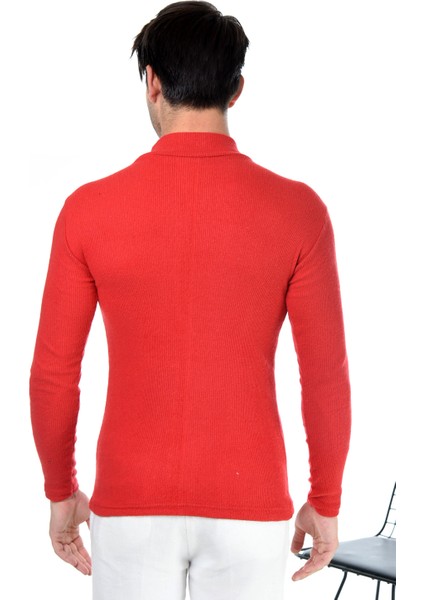 Erkek Kırmızı Yarım Balıkçı Yaka Slim Fit Kazak fırsatları