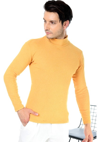 Erkek Sarı Yarım Balıkçı Yaka Slim Fit Kazak fiyatları