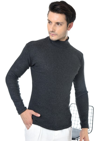 Erkek Füme Yarım Balıkçı Yaka Slim Fit Kazak modelleri