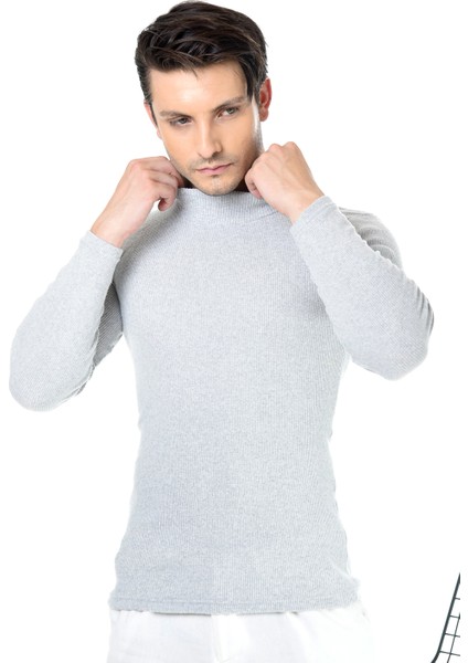 Erkek Gri Yarım Balıkçı Yaka Slim Fit Kazak modelleri