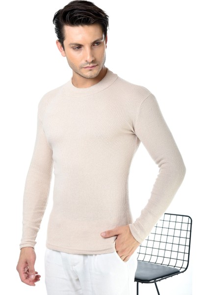 Erkek Bej Yarım Balıkçı Yaka Slim Fit Kazak fiyatları