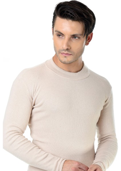 Erkek Bej Yarım Balıkçı Yaka Slim Fit Kazak modelleri