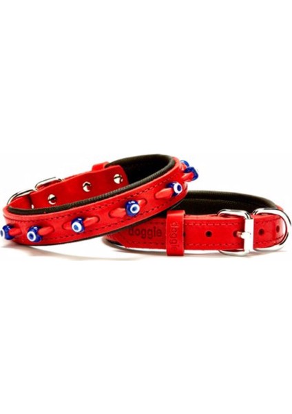 Yumuşak Dokulu Nazar Boncuklu Deri Köpek Boyun Tasması Kırmızı SBT-3523/60CM