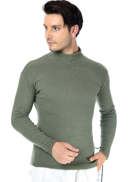 Erkek Haki Yeşili Yarım Balıkçı Yaka Slim Fit Kazak modelleri