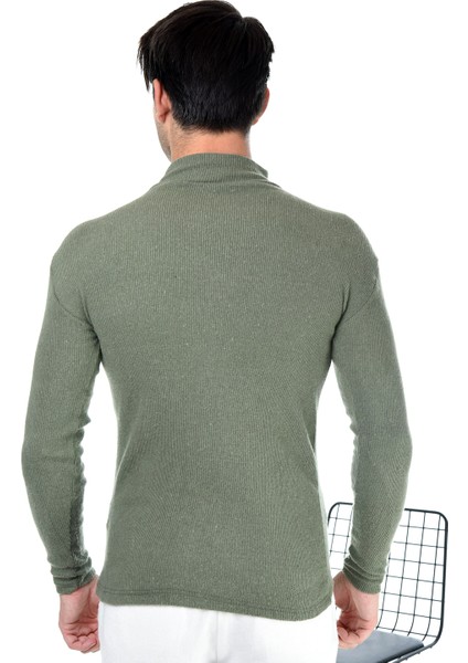 Erkek Haki Yeşili Yarım Balıkçı Yaka Slim Fit Kazak fırsatları