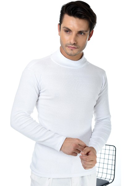 Erkek Beyaz Yarım Balıkçı Yaka Slim Fit Kazak fiyatları