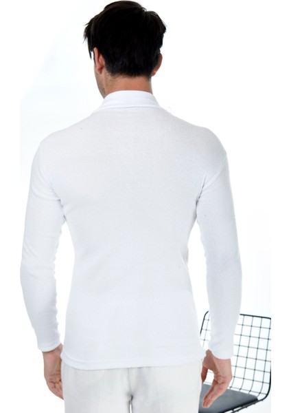 Erkek Beyaz Yarım Balıkçı Yaka Slim Fit Kazak modelleri