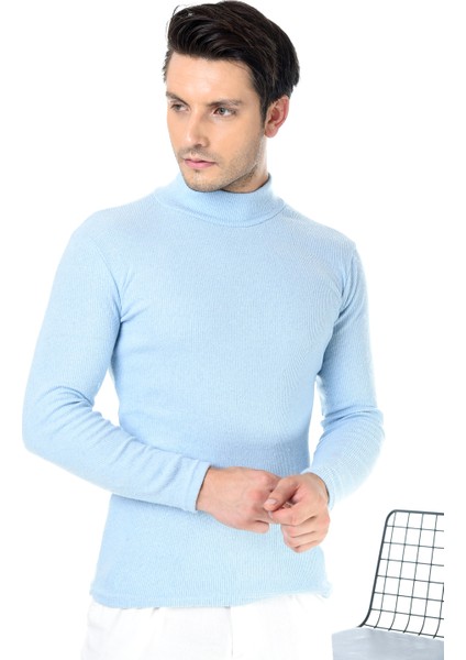 Erkek Bebe Mavisi Yarım Balıkçı Yaka Slim Fit Kazak fiyatları