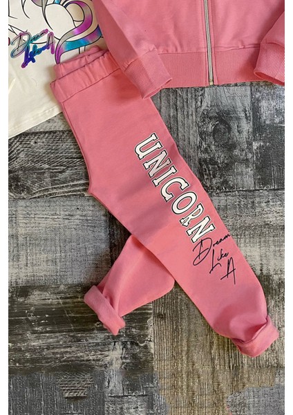 Kız Çocuk Unicorn Baskılı 3lü Pembe Taytlı Takım fırsatları