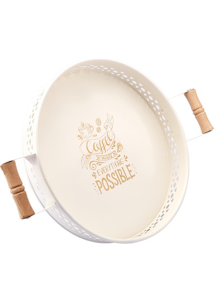 Country Dantelli Yuvarlak Tepsi Krem 26 cm