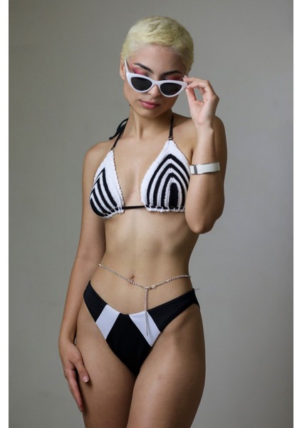 Sg Athena Siyah Beyaz Kroşe Kadın Bikini