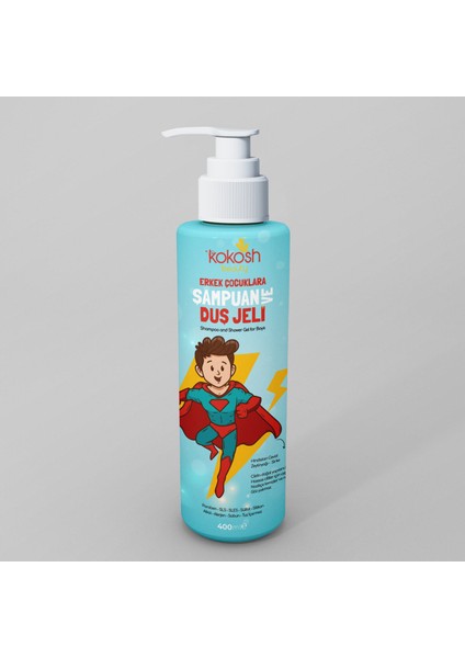 Erkek Çocuklar İçin Doğal Şampuan ve Duş Jeli 400 ml / Hindistan Cevizi & Zeytinyağı & Sirke