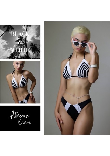 Sg Athena Siyah Beyaz Kroşe Kadın Bikini