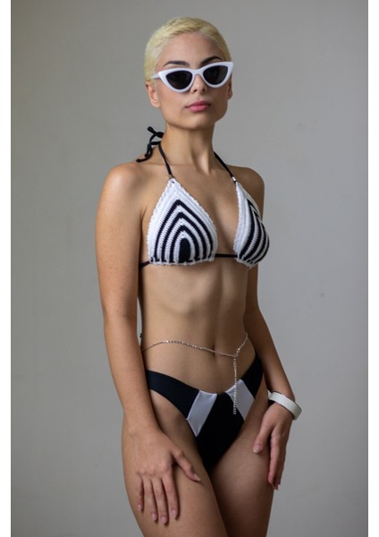 Sg Athena Siyah Beyaz Kroşe Kadın Bikini