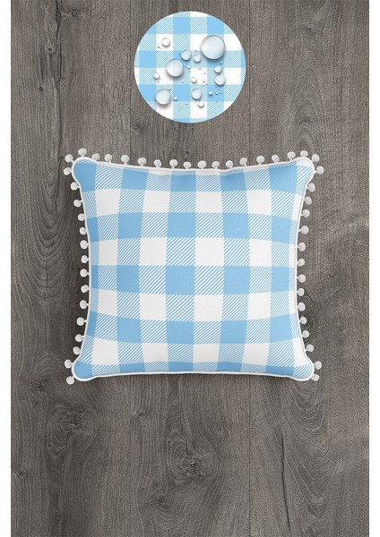 Kırlent Dijital Baskılı Sututmaz Keten Görünümlü Kareli Dokuma Kırlent