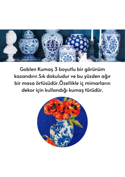Lacivert Çini Vazo Desen 45X150 Runner I Bleu Blanc Dekor I Luxury Dekor I Leke Tutmaz Örtü