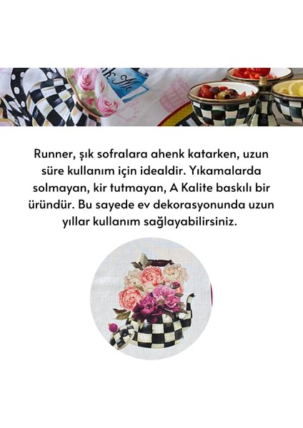 Mackenzie Model Damalı Şakayık Gül Desen Üçgen Kesim Püsküllü 45X150 Runner I Dekor I Luxury Dekor