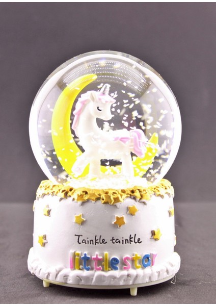 Home Dekor Hediye Sevgiliye Hediye Little Star Unicorn Ay Kar Küresi Orta Boy Işıklı Müzikli 12CM