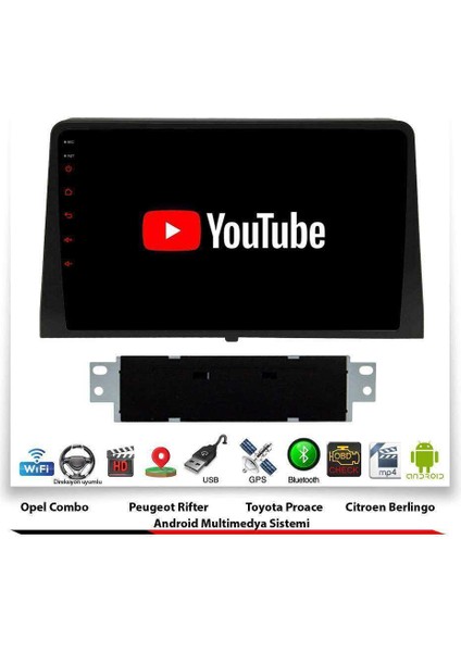 Citroen Berlingo Android Multimedya Sistemi 10 Inç 2 GB Ram 16 GB Hafıza 8 Çekirdek Necvox Evervox Brc modelleri
