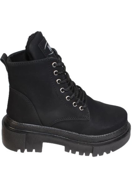 Kız Çocuk Siyah Fermuar Bağcıklı Içi Polar Kalın Termo Taban Düz Postal Bot modelleri