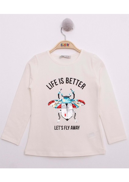 Toontoy Kız Çocuk Pullu Uğur Böceği Nakışlı T-Shirt