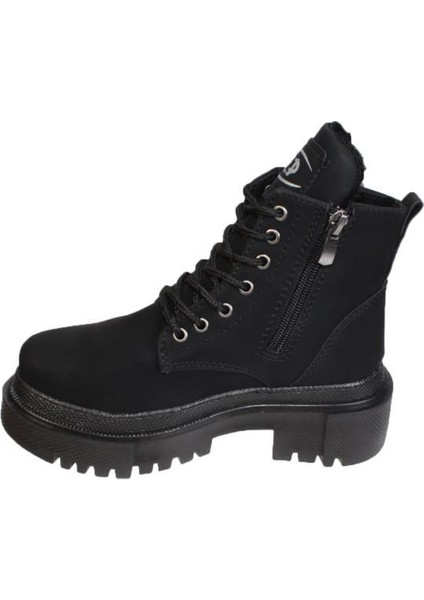 Kız Çocuk Siyah Fermuar Bağcıklı Içi Polar Kalın Termo Taban Düz Postal Bot fırsatları