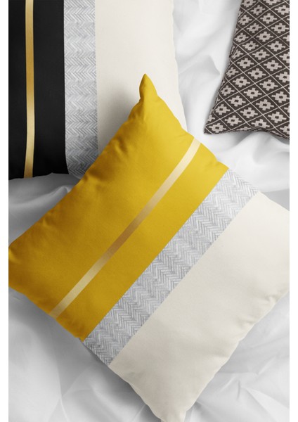 Premium Tay Tüyü Dokuma Kumaş Çift Taraflı Varak Çizgili Kırlent Yastık Kılıfı 43X43CM KRL986