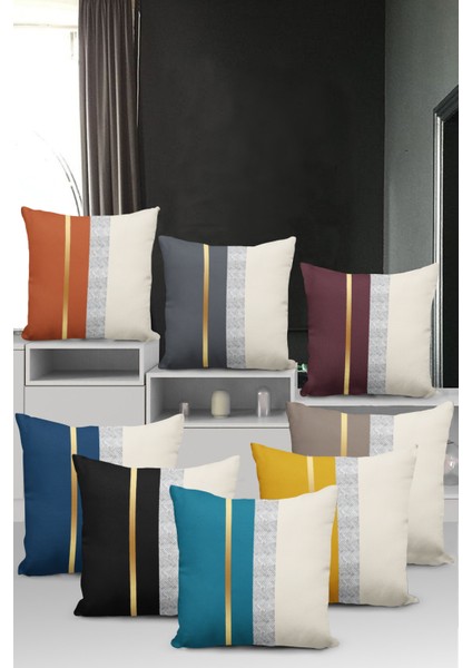 Premium Tay Tüyü Dokuma Kumaş Çift Taraflı Varak Çizgili Kırlent Yastık Kılıfı 43X43CM KRL986