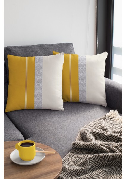 Premium Tay Tüyü Dokuma Kumaş Çift Taraflı Varak Çizgili Kırlent Yastık Kılıfı 43X43CM KRL986