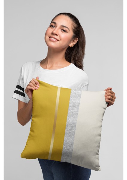 Premium Tay Tüyü Dokuma Kumaş Çift Taraflı Varak Çizgili Kırlent Yastık Kılıfı 43X43CM KRL986