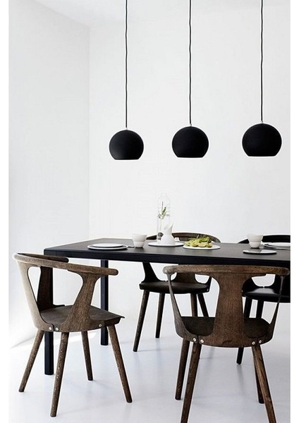 Modern Siyah Içi Siyah Küre 3XE27 Duy Masa Üstü Sarkıt Metal Avize Taban UZUNLUĞU:60CM