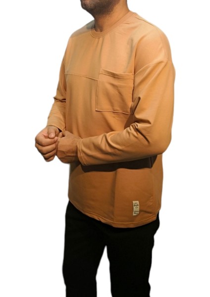 Bay Aygün 2127 Oversize Duz Cepli Sweatshırt_ Camel