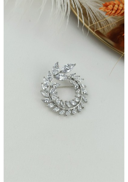 Zirkon Taş Yaprak Broş TRBROŞ8042