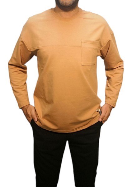 Bay Aygün 2127 Oversize Duz Cepli Sweatshırt_ Camel