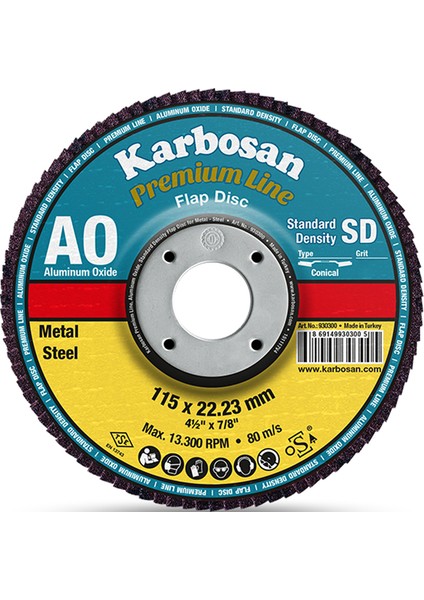 115X22.23 Alüminyum Oksit (Ao) Flap Disk 60 Kum - 10'lu