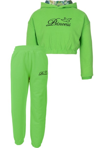 Kız Çocuk Yeşil Crop Sweatshirt Pantolon Takım