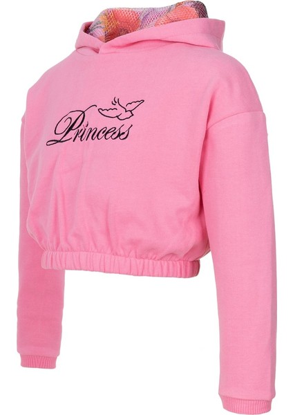 Kız Çocuk Pembe Crop Sweatshirt Pantolon Takım