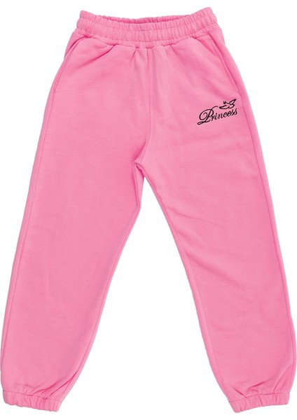 Kız Çocuk Pembe Crop Sweatshirt Pantolon Takım