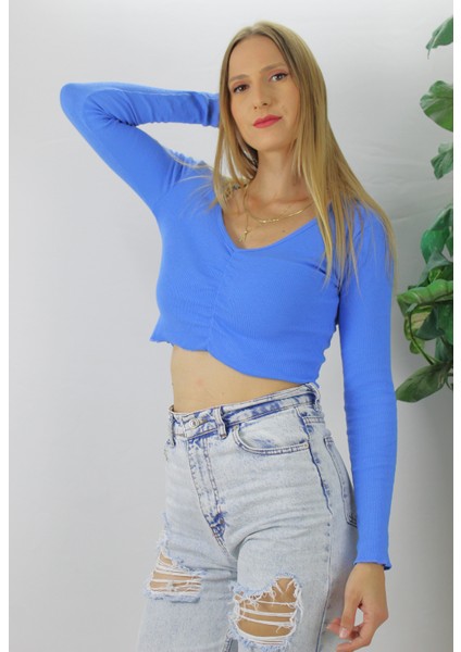 Büzgülü Fitilli Bluz Mavi - 94574 fiyatları