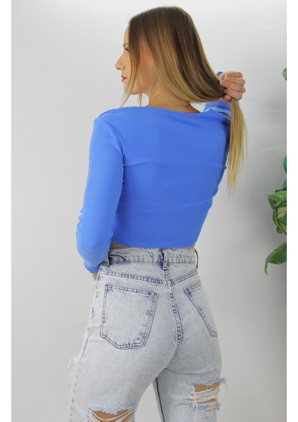 Büzgülü Fitilli Bluz Mavi - 94574 fırsatları